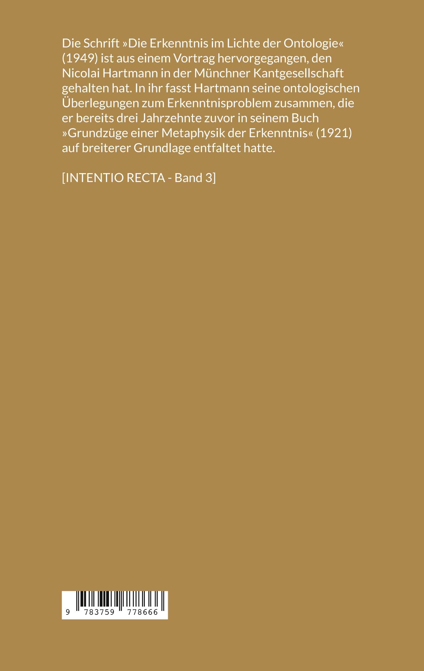 Rückseite: 9783759778666 | Die Erkenntnis im Lichte der Ontologie | Nicolai Hartmann | Buch