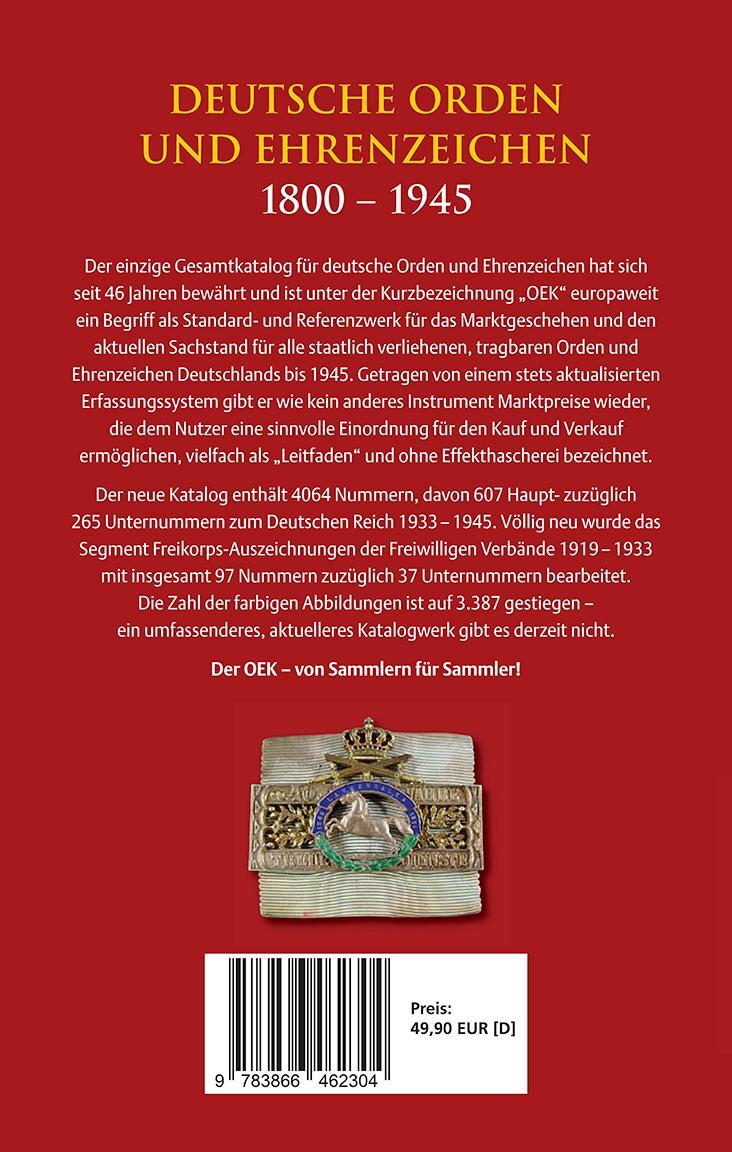 Rückseite: 9783866462304 | Deutsche Orden und Ehrenzeichen 1800 - 1945 | Nimmergut (u. a.) | Buch