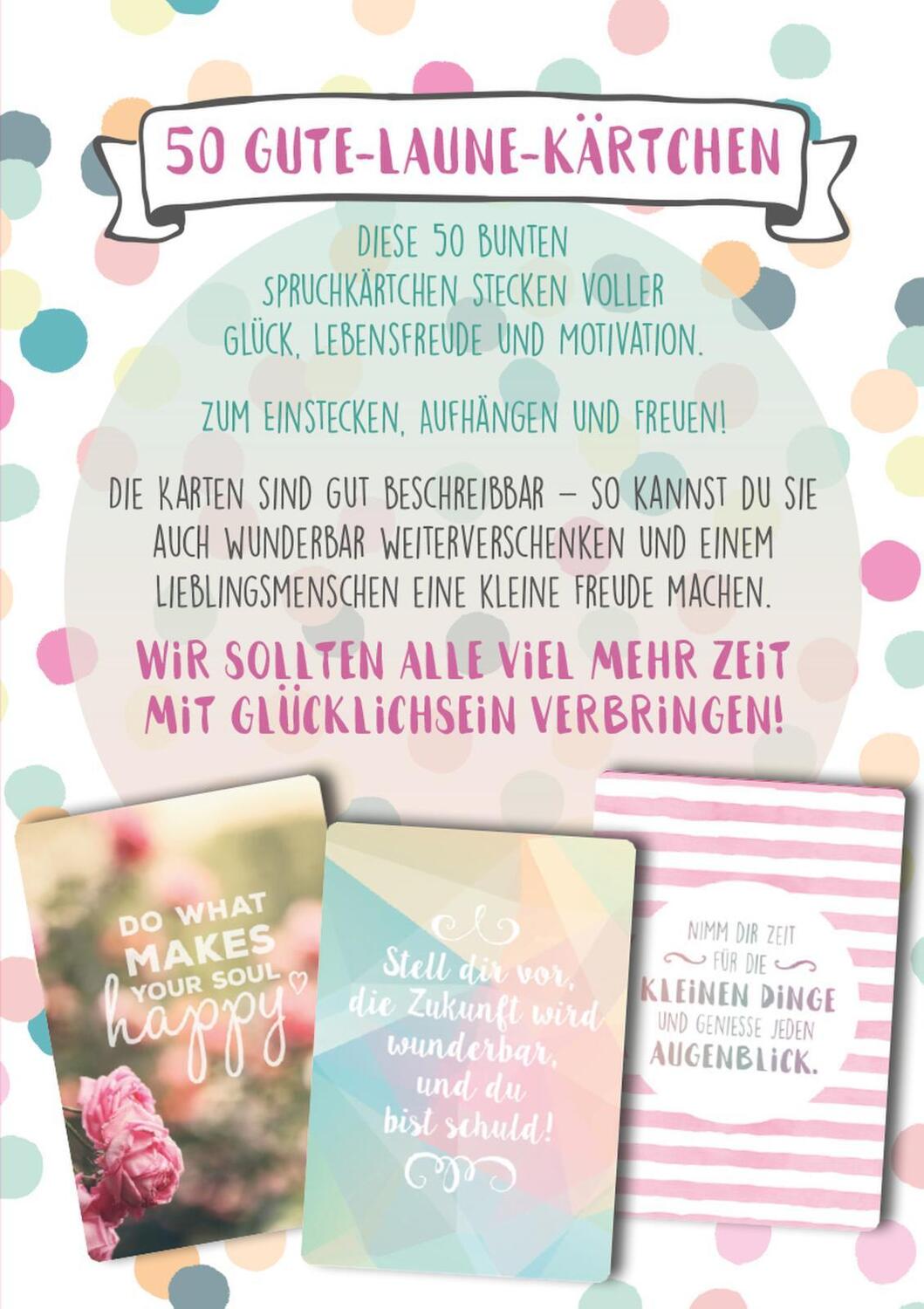 Rückseite: 9783845832241 | Happy Mantras to go - 50 Kärtchen zum Glücklichsein | Box | 51 S.