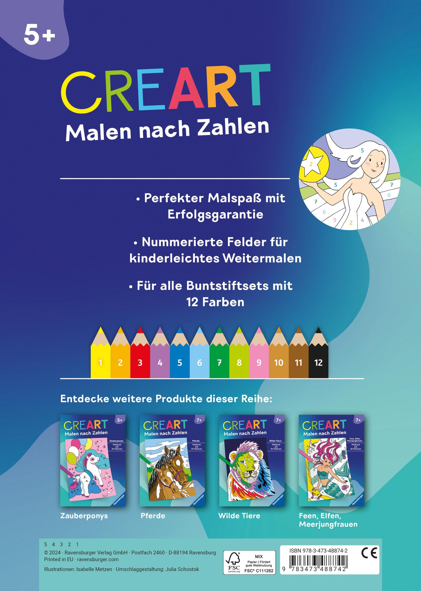 Rückseite: 9783473488742 | Ravensburger CreArt Malen nach Zahlen ab 5: Regenbogenland,...