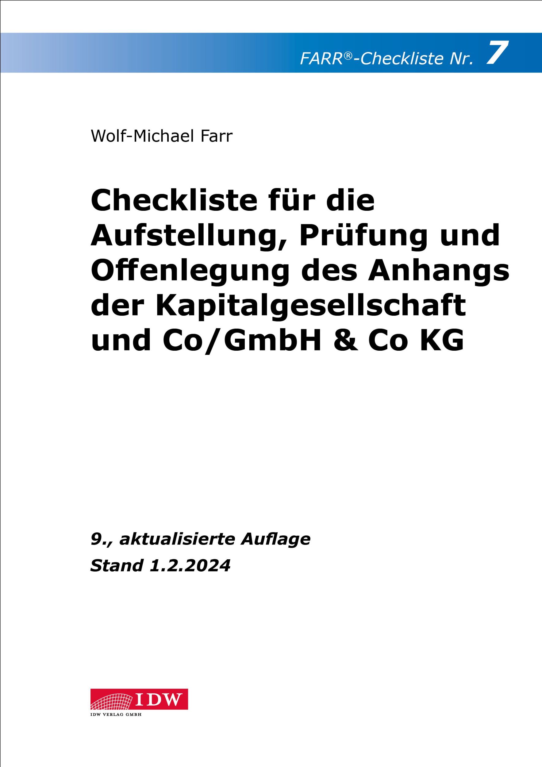 Cover: 9783802129575 | FARR Checkliste 7 für die Aufstellung, Prüfung und Offenlegung des...