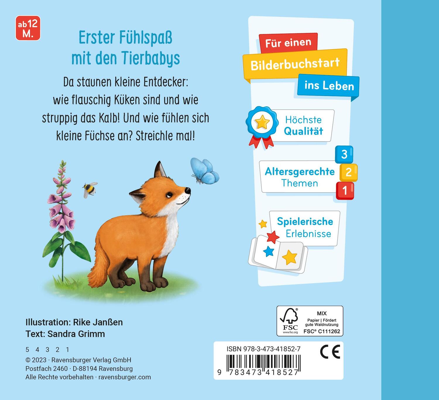 Rückseite: 9783473418527 | Mein erstes Fühlbuch: Meine liebsten Tierkinder | Sandra Grimm | Buch