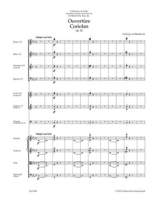 Bild: 9790006573707 | Ouvertüre "Coriolan" für Orchester op. 62 | Ludwig van Beethoven