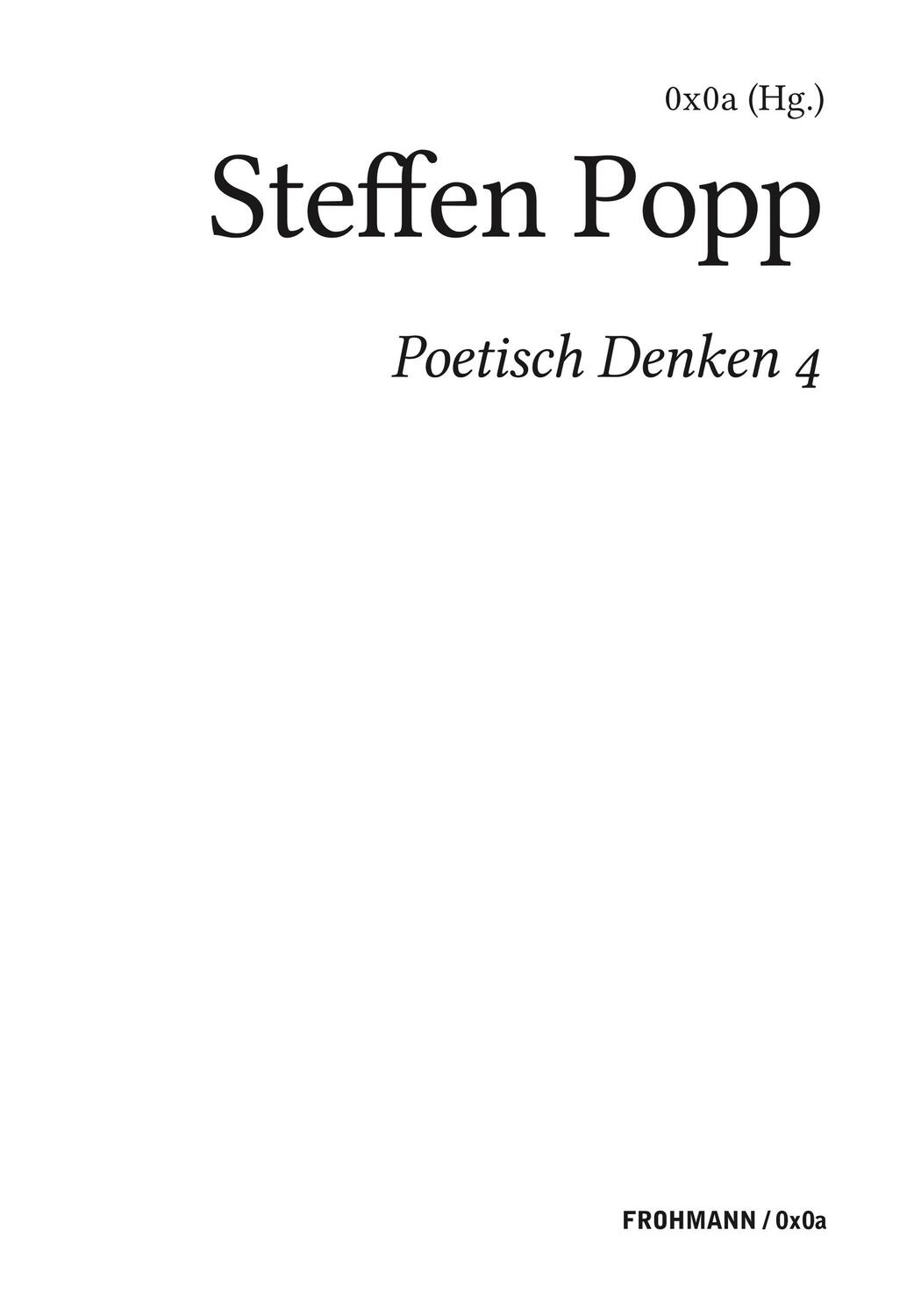 Cover: 9783944195315 | Poetisch denken 4: Steffen Popp | Xa (Hg. | Taschenbuch | Paperback