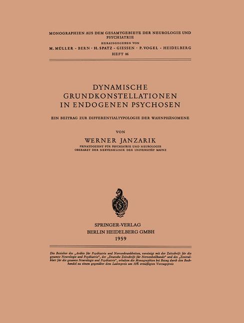 Cover: 9783540024491 | Dynamische Grundkonstellationen in Endogenen Psychosen | W. Janzarik