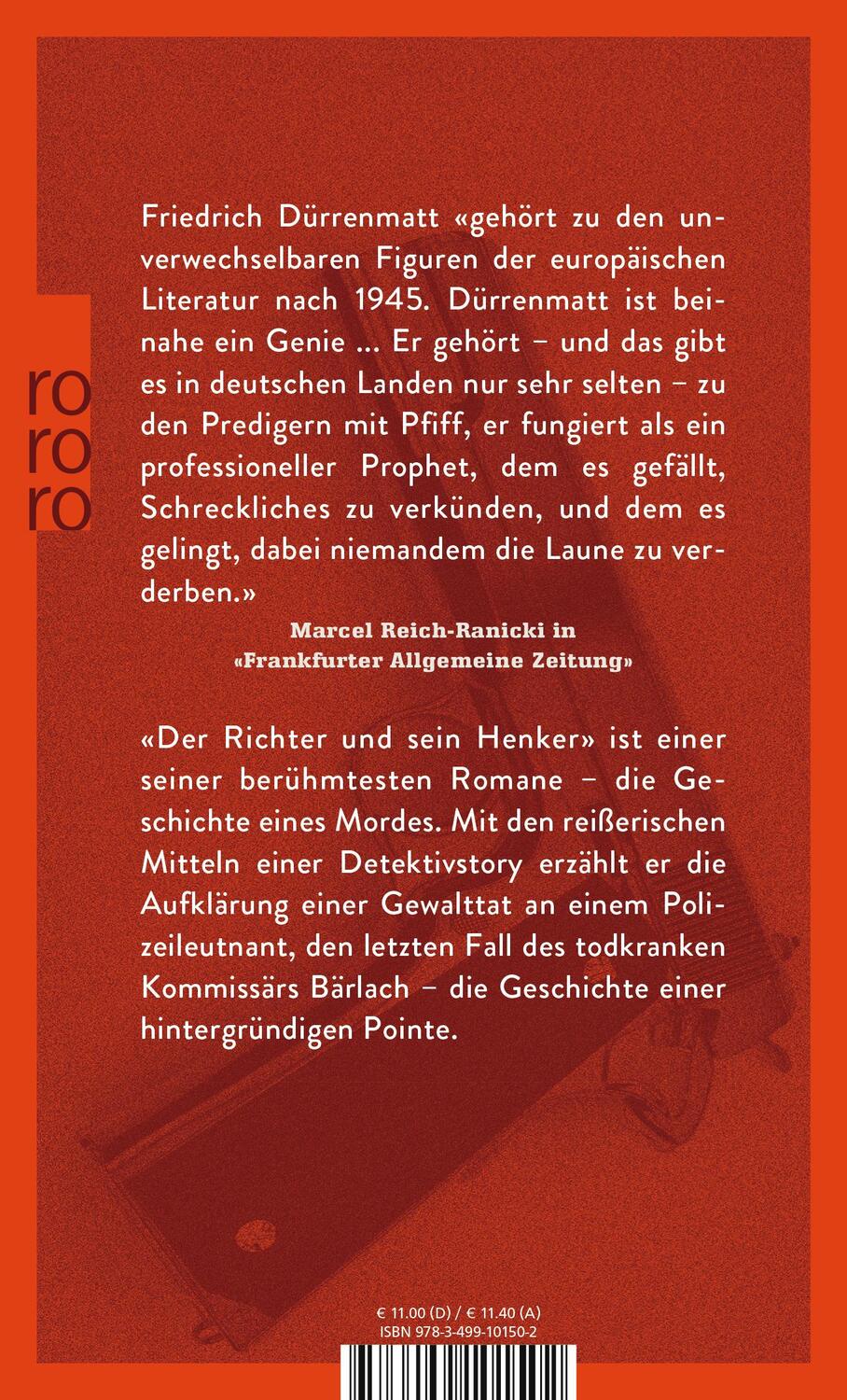 Rückseite: 9783499101502 | Der Richter und sein Henker | Friedrich Dürrenmatt | Taschenbuch