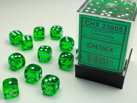 Cover: 601982020576 | Translucent 12mm d6 Green/white Dice Block™ (36 dice) | deutsch