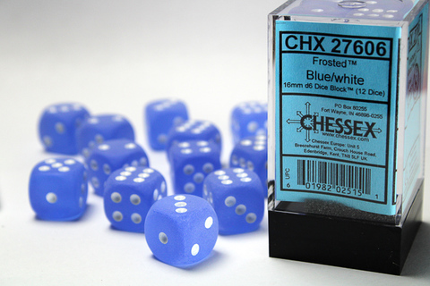 Cover: 601982025151 | Frosted™ 16mm d6 Blue/white Dice Block™ (12 dice) | deutsch | Chessex