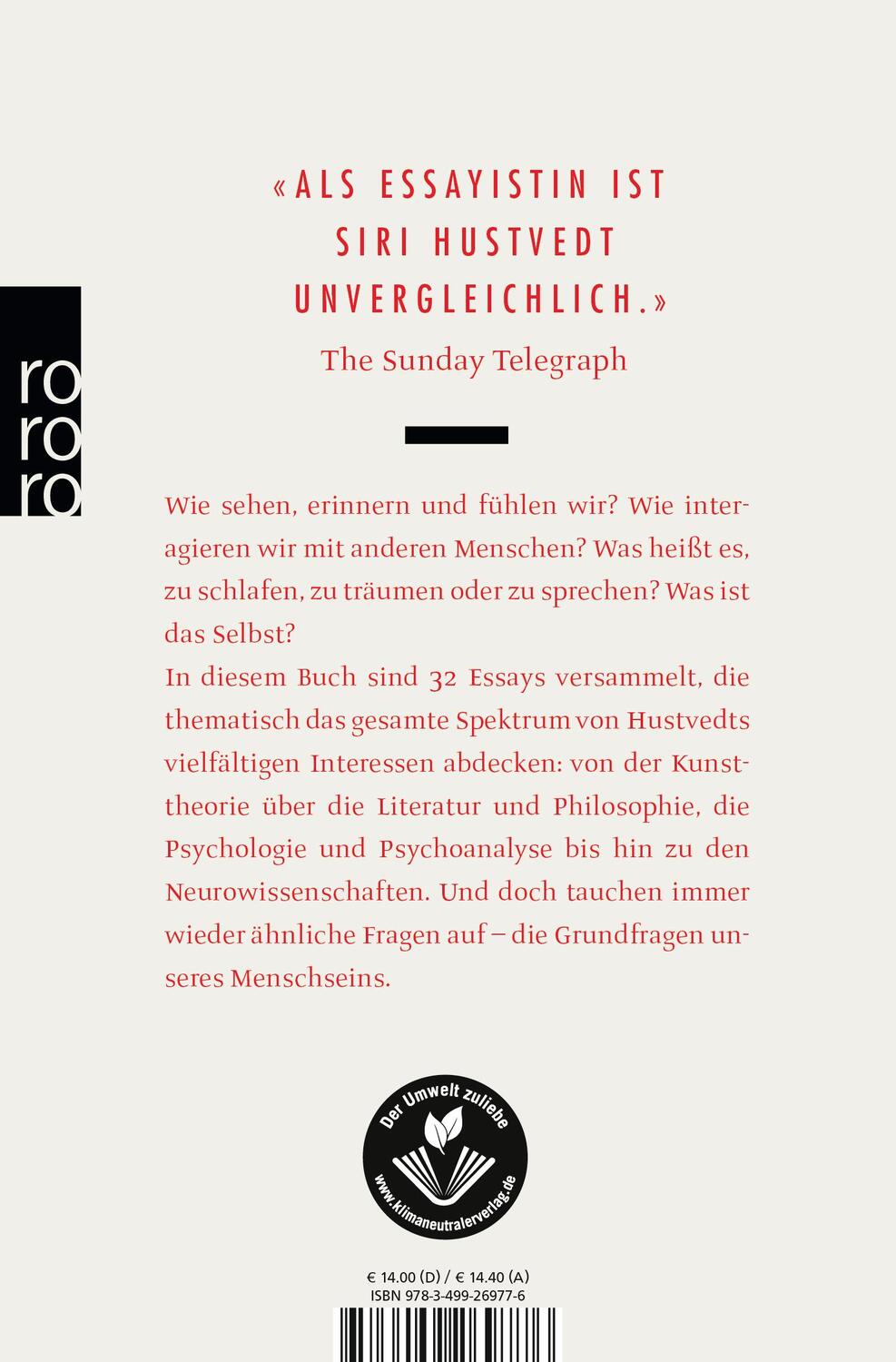 Rückseite: 9783499269776 | Leben, Denken, Schauen | Siri Hustvedt | Taschenbuch | Deutsch | 2015