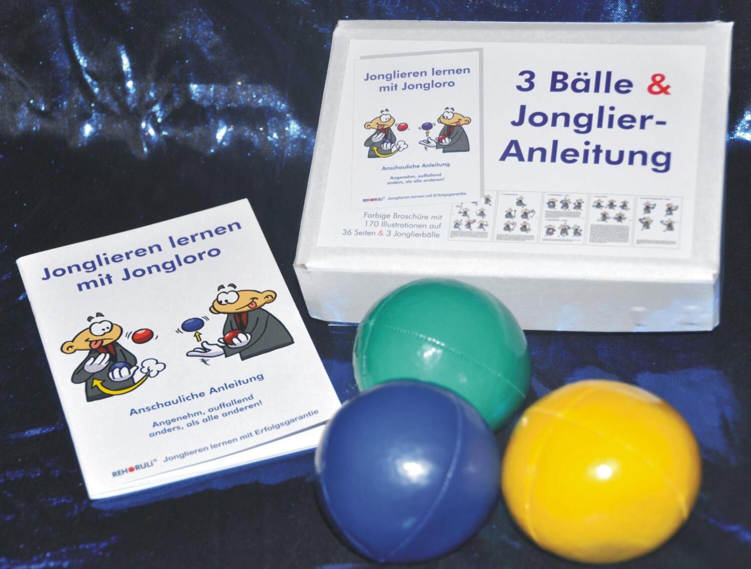 Cover: 9783940965301 | 3 Bälle & Jonglier-Anleitung (blau, grün, gelb) | Ehlers Stephan | Box