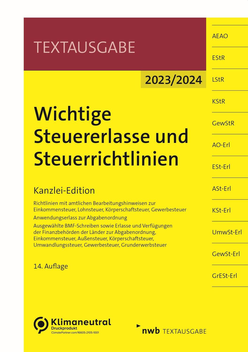 Cover: 9783482683145 | Wichtige Steuererlasse und Steuerrichtlinien | Kanzlei-Edition | 2023