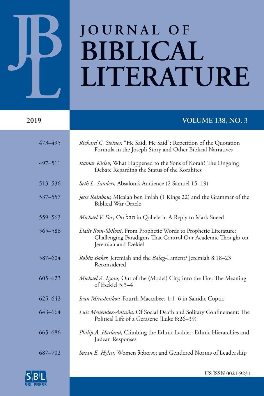 Cover: 9780884144533 | Journal of Biblical Literature 138.3 (2019) | Mark G. Bret | Buch