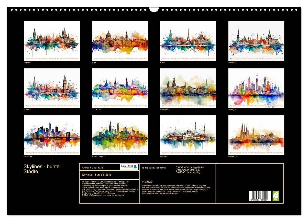 Bild: 9783383898013 | Skylines - bunte Städte (Wandkalender 2025 DIN A2 quer), CALVENDO...