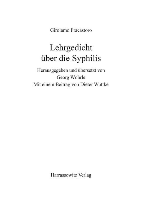 Cover: 9783447033831 | Lehrgedicht über die Syphilis | Girolamo Fracastoro | Taschenbuch