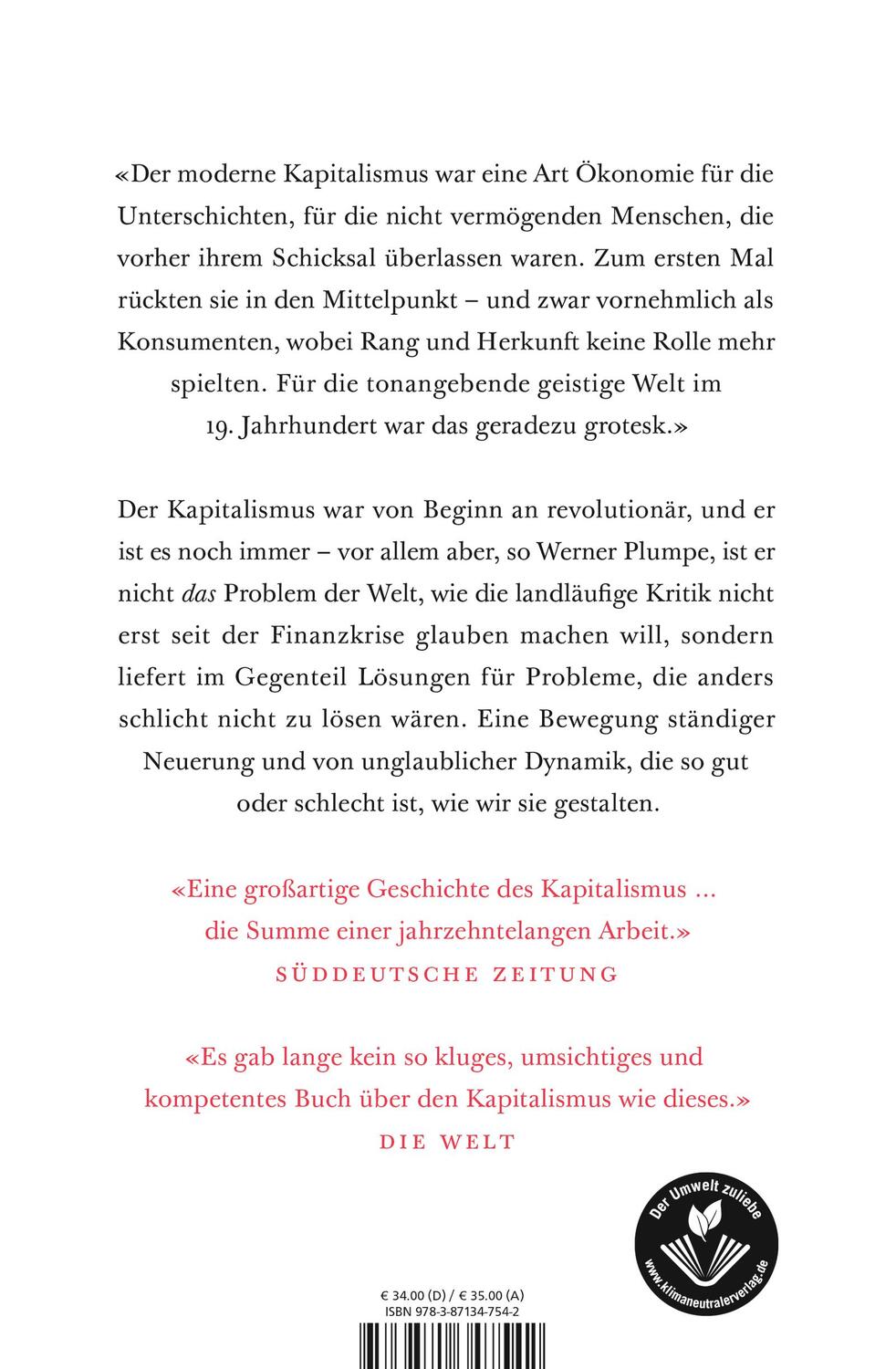 Rückseite: 9783871347542 | Das kalte Herz | Werner Plumpe | Buch | Deutsch | 2019