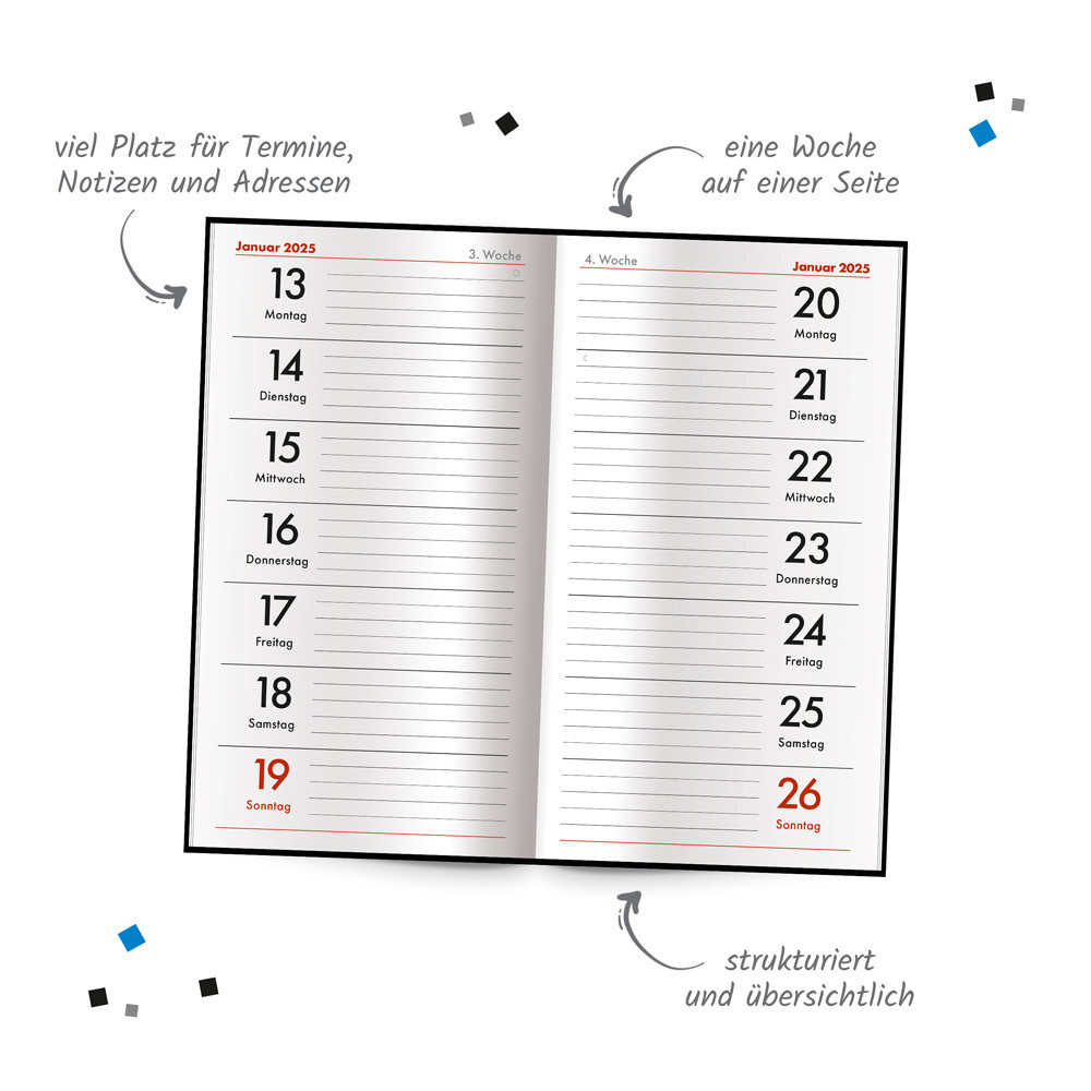 Bild: 4251901506955 | Trötsch Taschenterminer schwarz 2025 | Wochenkalender | Co.KG | 64 S.