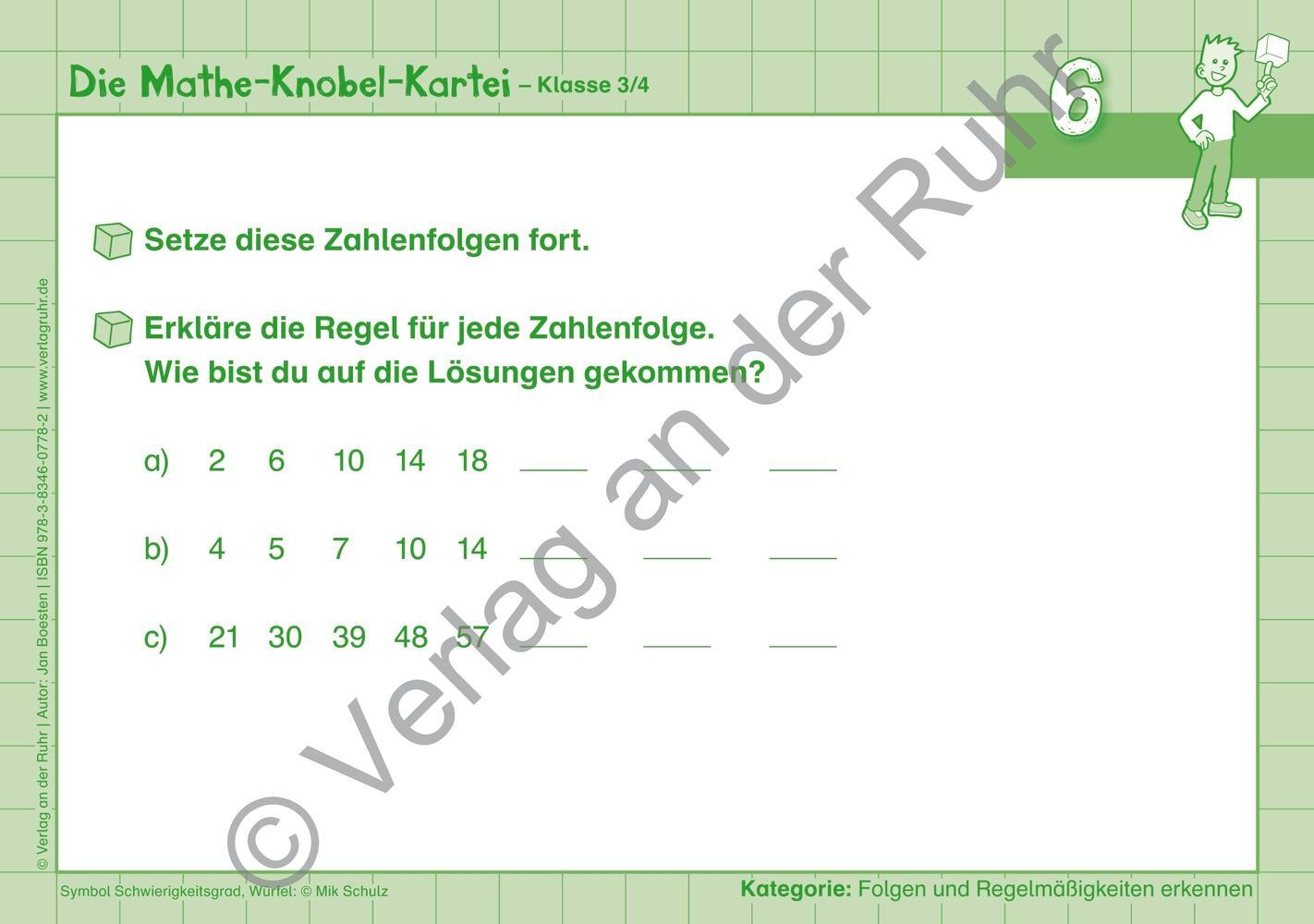 Bild: 9783834607782 | Die Mathe-Knobel-Kartei Klasse 3/4 | Jan Boesten | Taschenbuch | 47 S.