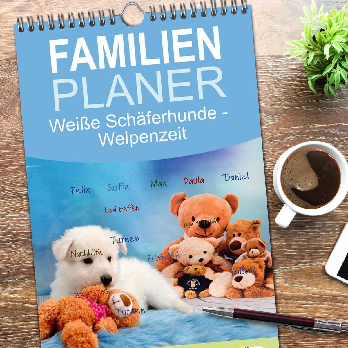 Bild: 9783457099612 | Familienplaner 2025 - Weiße Schäferhunde - Welpenzeit mit 5 Spalten...