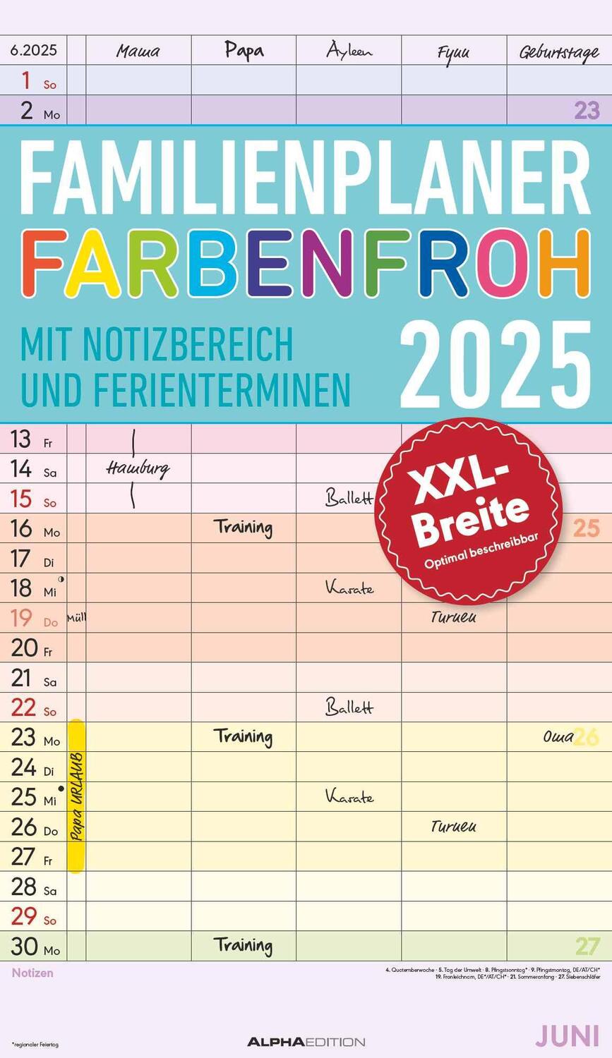 Cover: 4251732341350 | Familienplaner Farbenfroh 2025 mit 5 Spalten - Familienkalender...