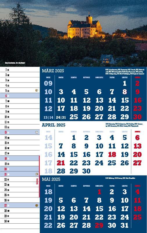 Bild: 9783957561374 | Drei-Monatskalender Sachsen 2025 | Jörg Neubert | Kalender | Deutsch