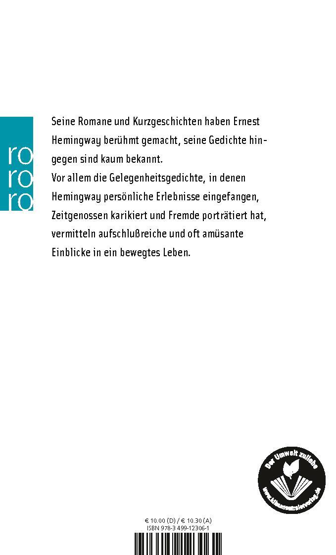 Rückseite: 9783499123061 | Sämtliche Gedichte | Ernest Hemingway | Taschenbuch | Deutsch | 1988