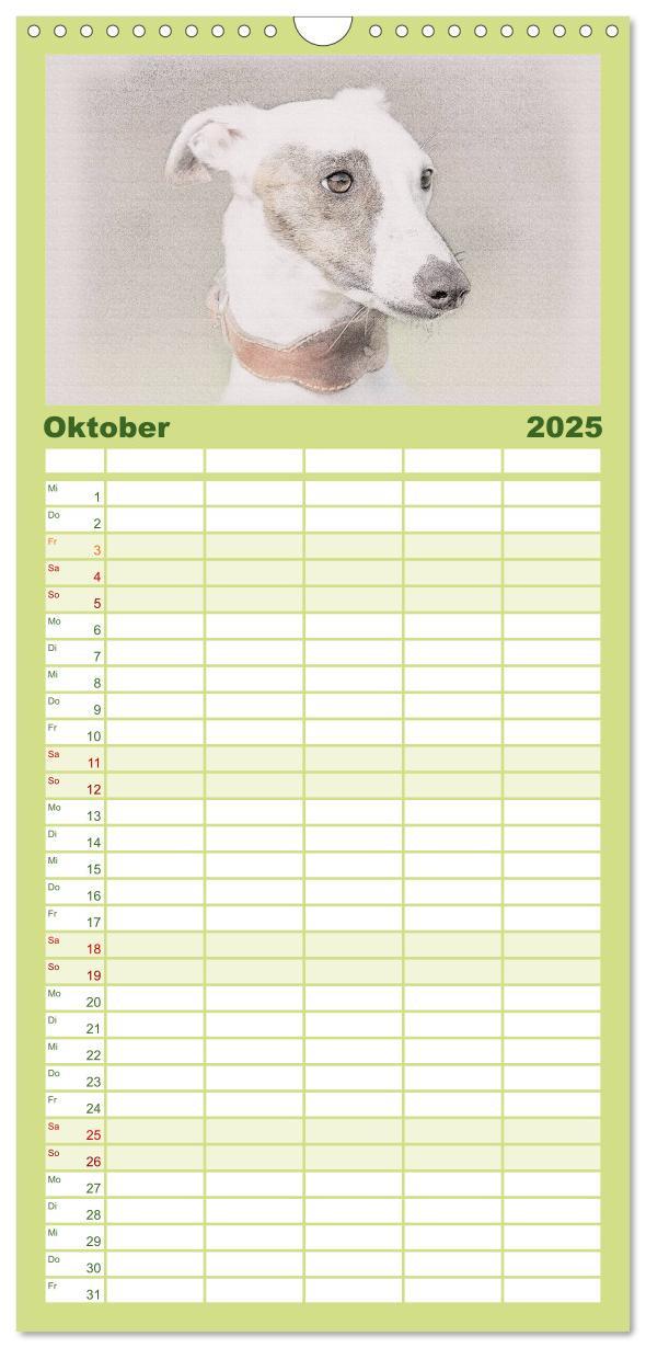 Bild: 9783457121146 | Familienplaner 2025 - Whippet 2025 mit 5 Spalten (Wandkalender, 21...