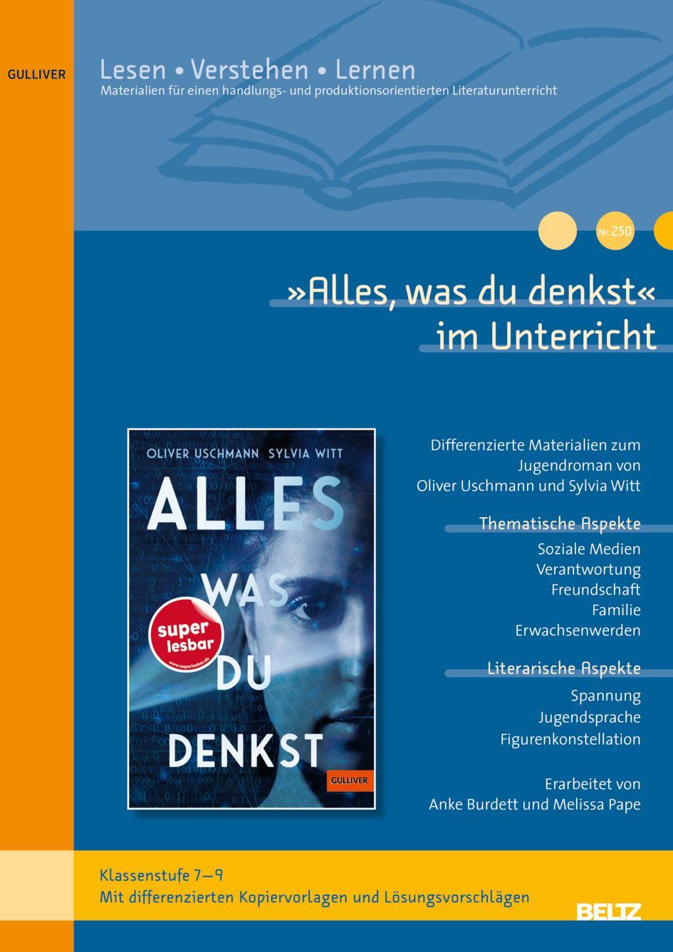 Cover: 9783407824455 | 'Alles, was du denkst' im Unterricht | Melissa Pape (u. a.) | 32 S.