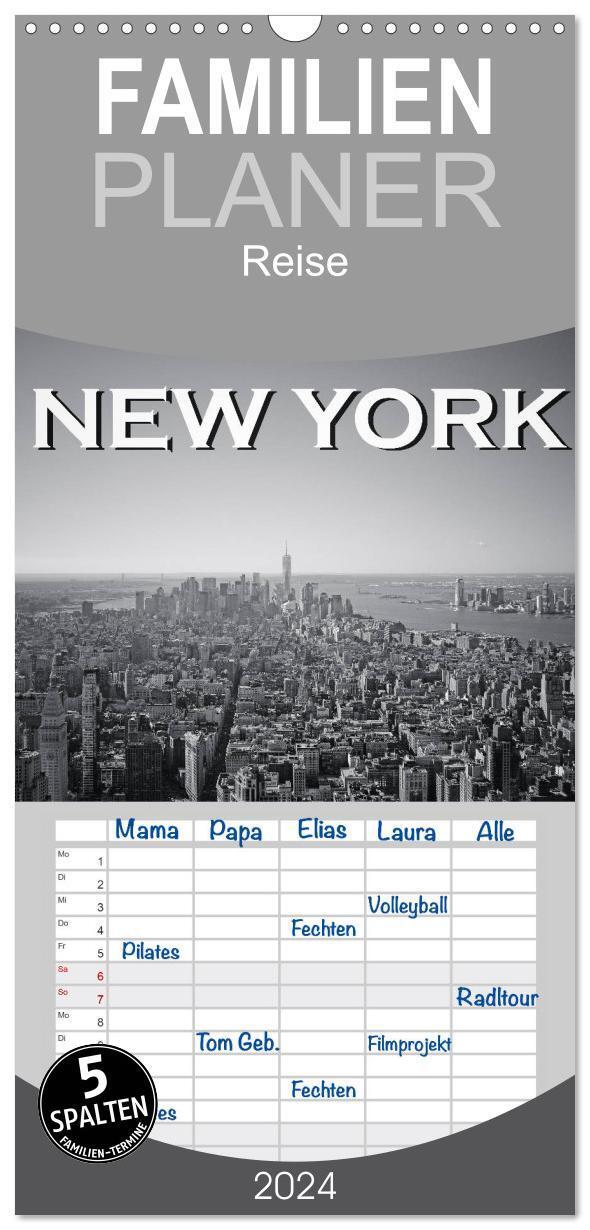 Cover: 9783383098314 | Familienplaner 2024 - New York in schwarz weiss mit 5 Spalten...