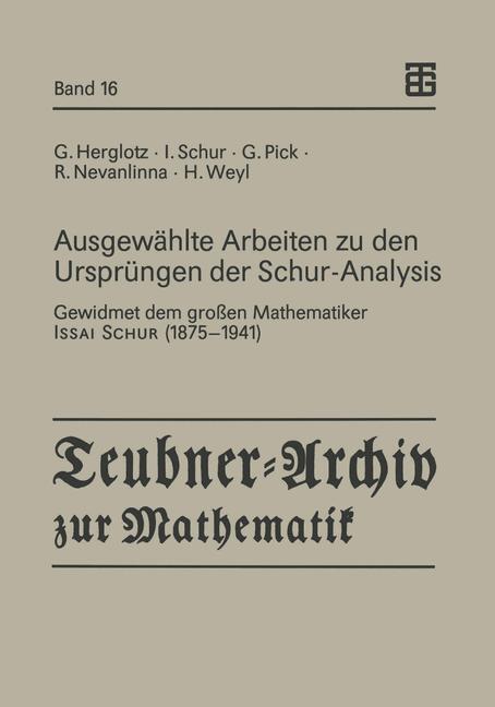 Cover: 9783815420126 | Ausgewählte Arbeiten zu den Ursprüngen der Schur-Analysis | Buch