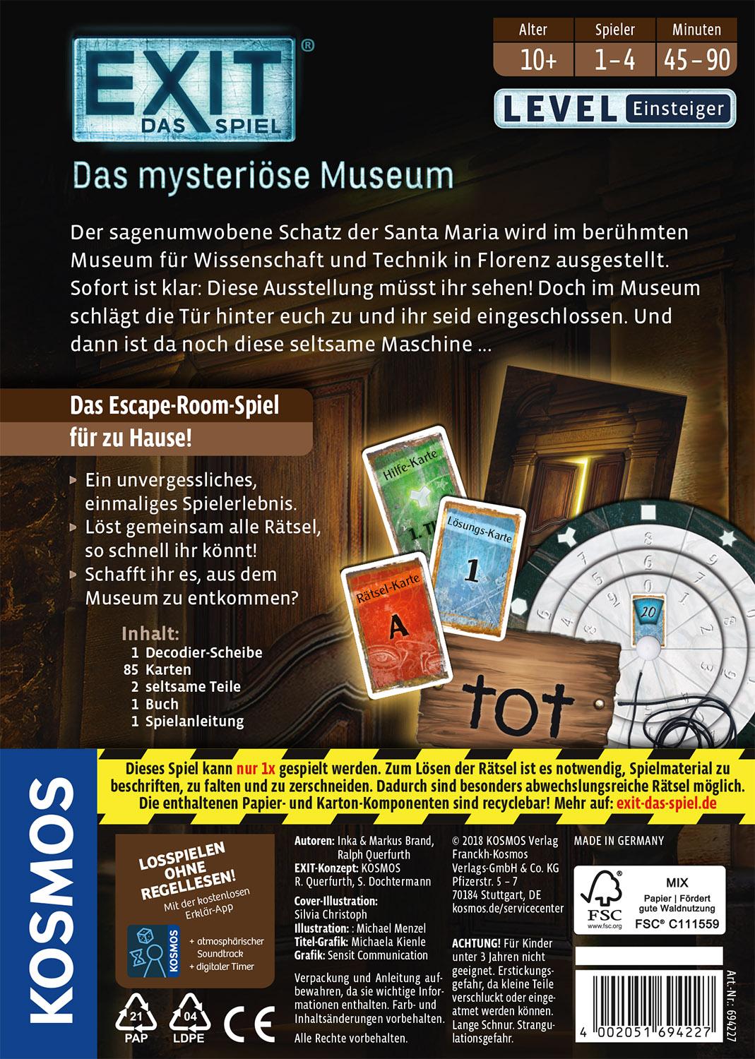 Rückseite: 4002051694227 | EXIT - Das mysteriöse Museum | Exit - Das Spiel für 1 - 4 Spieler