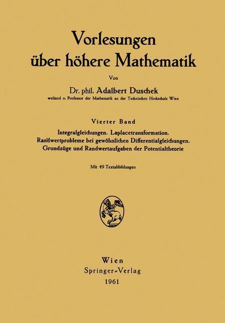 Cover: 9783709176900 | Vorlesungen über höhere Mathematik | Adalbert Duschek | Taschenbuch