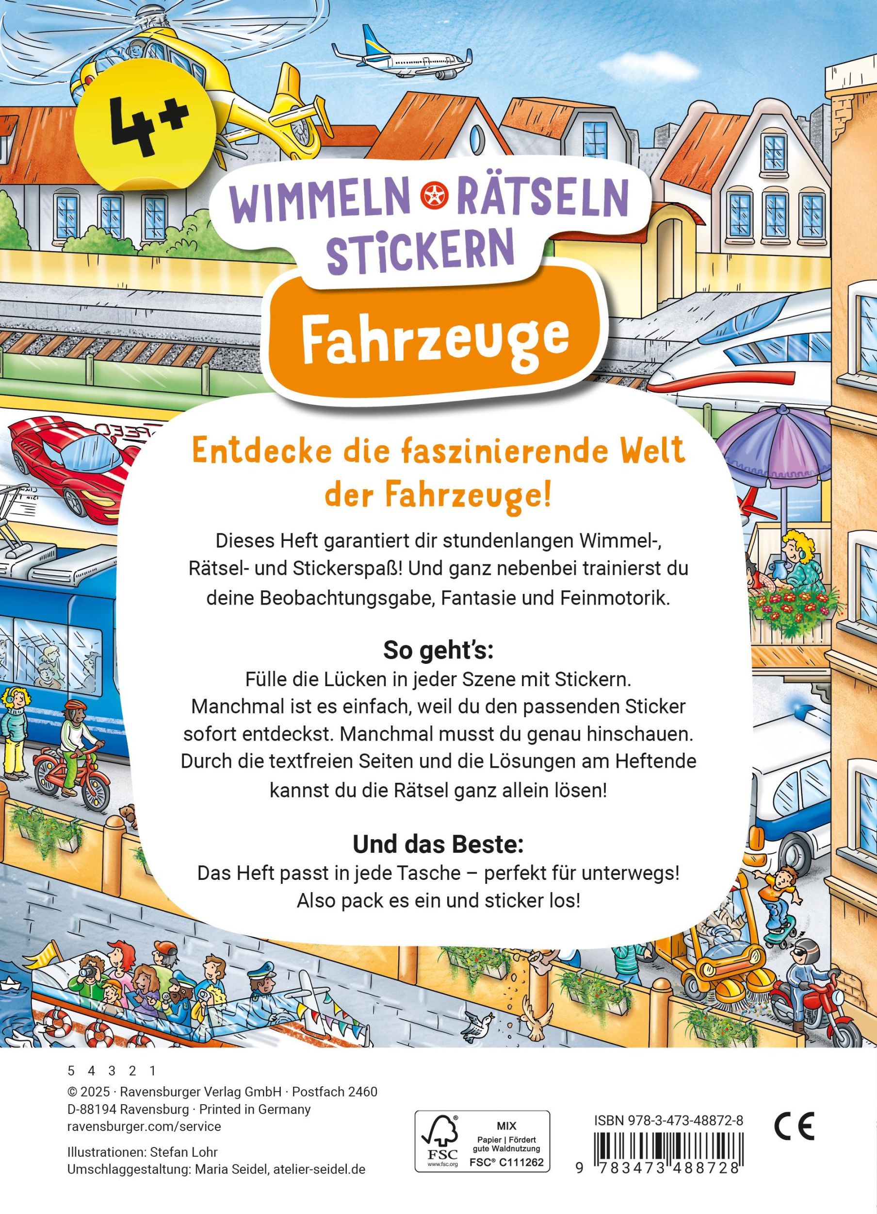 Rückseite: 9783473488728 | Wimmeln, Rätseln, Stickern: Fahrzeuge | Stefan Lohr | Taschenbuch