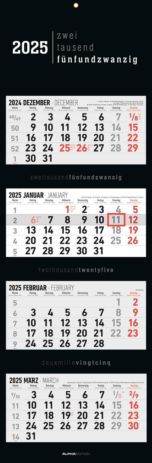 Cover: 4251732344436 | 4-Monatskalender Black 2025 - Büro-Kalender 33x20 cm (geschlossen),...