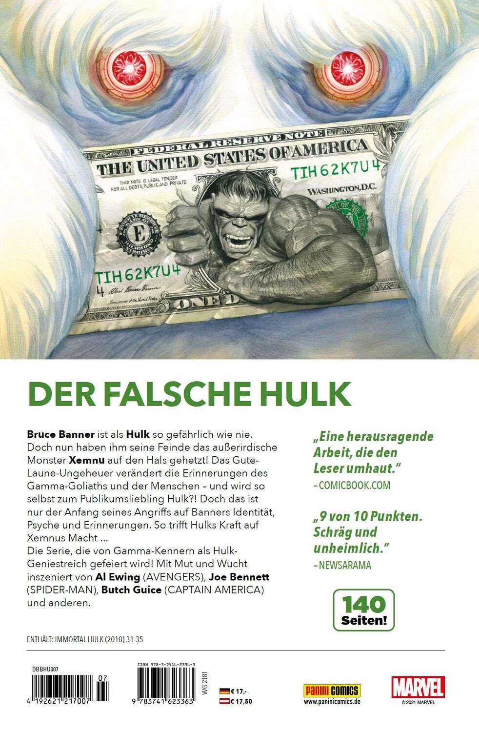 Rückseite: 9783741623363 | Bruce Banner: Hulk | Bd. 7: Falsche Erinnerungen | Al Ewing (u. a.)