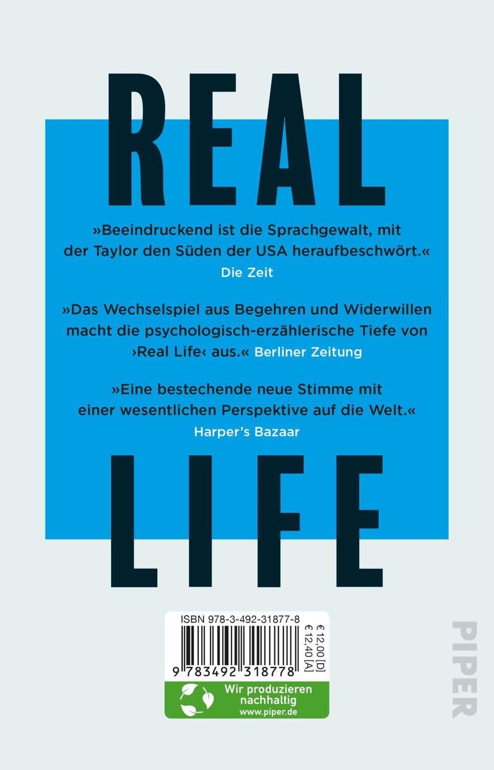 Rückseite: 9783492318778 | Real Life | Roman Shortlist des Booker Prize 2020 | Brandon Taylor