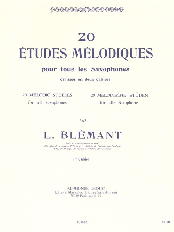Cover: 9790046158018 | 20 Etudes Melodiques 1 | L. Blemant | Buch | Alphonse Leduc