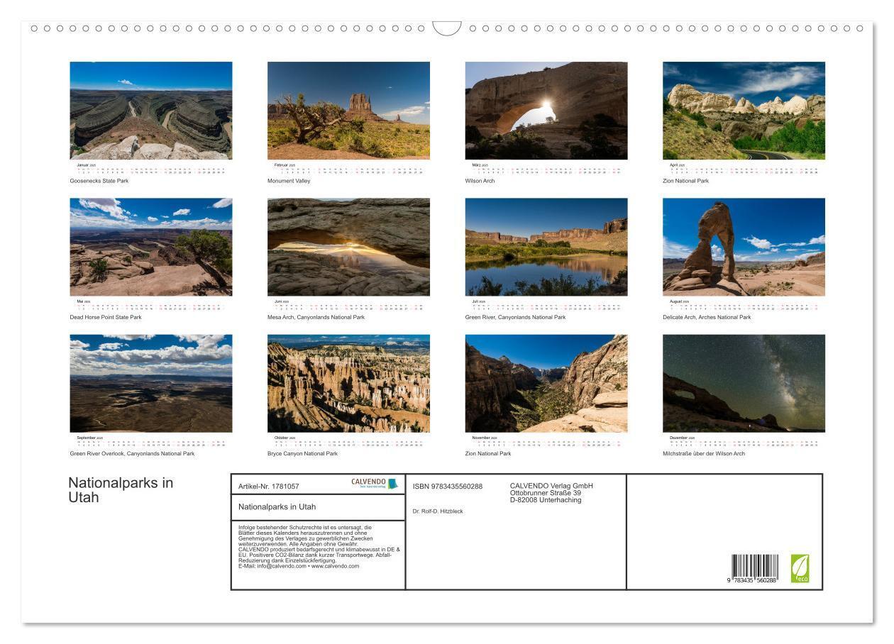 Bild: 9783435560288 | Nationalparks in Utah (Wandkalender 2025 DIN A2 quer), CALVENDO...