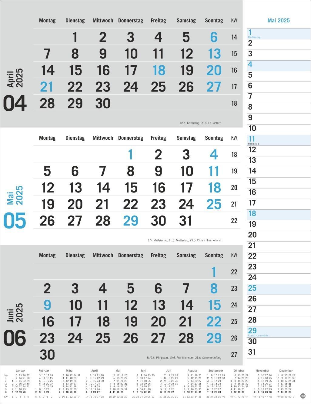 Bild: 9783756406630 | 3-Monats-Planer, blau 2025 | Heye | Kalender | Bürokalender Heye