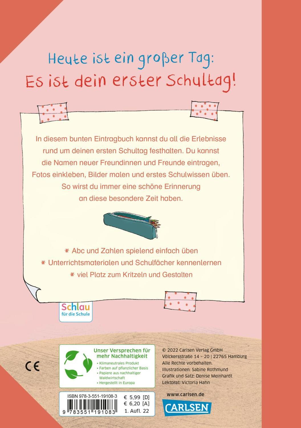 Rückseite: 9783551191083 | Schlau für die Schule: Hurra! Dein erster Schultag (Mädchen) | Buch