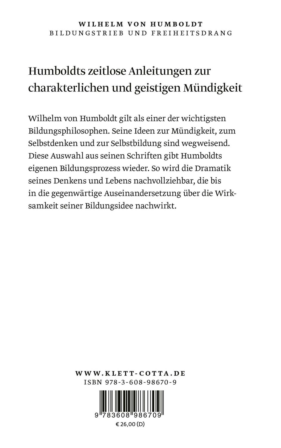 Rückseite: 9783608986709 | Bildungstrieb und Freiheitsdrang | Über die Erziehung zur Mündigkeit