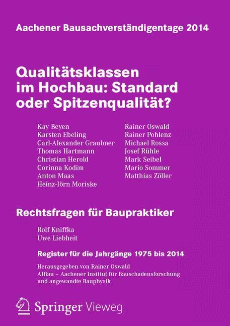 Cover: 9783658063498 | Aachener Bausachverständigentage 2014 | Rainer Oswald | Taschenbuch