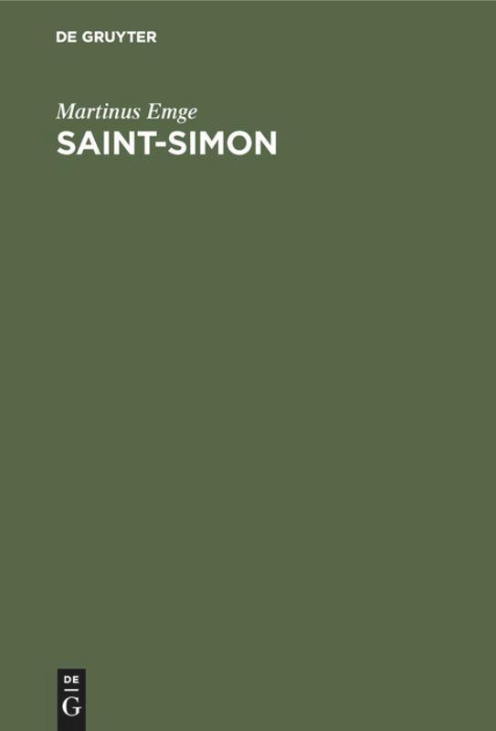 Cover: 9783486202359 | Saint-Simon | Richard M. Emge | Buch | Oldenbourg | EAN 9783486202359