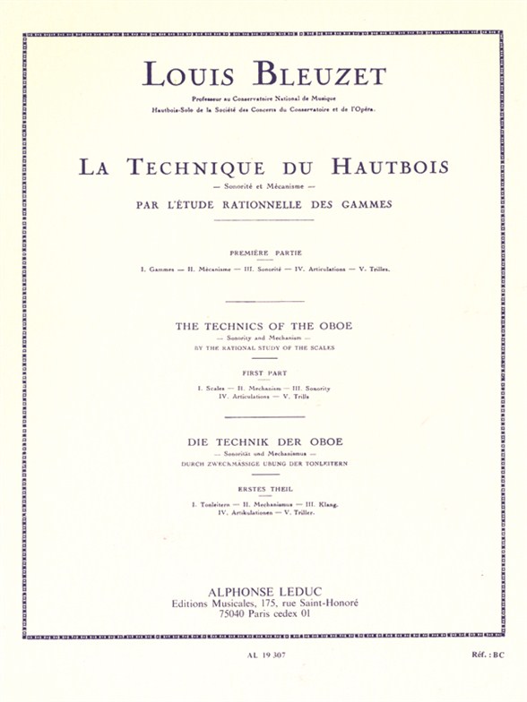 Cover: 9790046193071 | Techniques Of The Oboe, Sonority And Mechanism 1 | L. Bleuzet | Buch