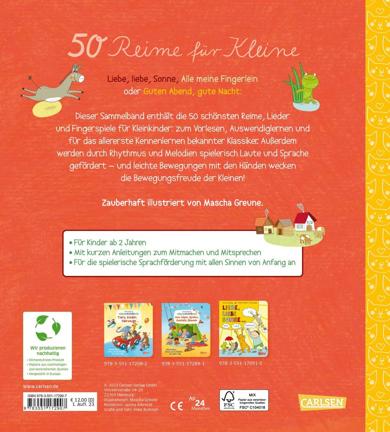 Rückseite: 9783551172907 | 50 Reime für Kleine | Buch | 20 S. | Deutsch | 2023 | Carlsen
