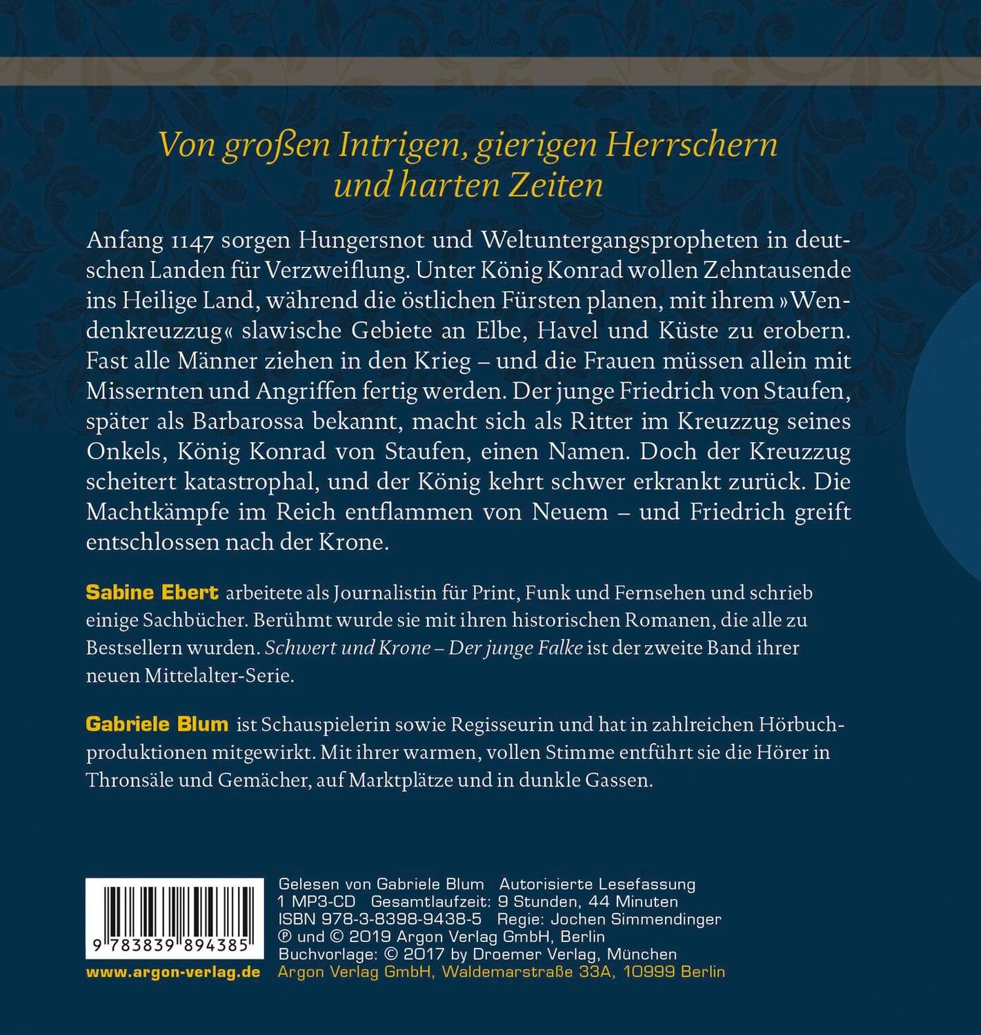 Rückseite: 9783839894385 | Schwert und Krone - Der junge Falke | Sabine Ebert | MP3 | 584 Min.