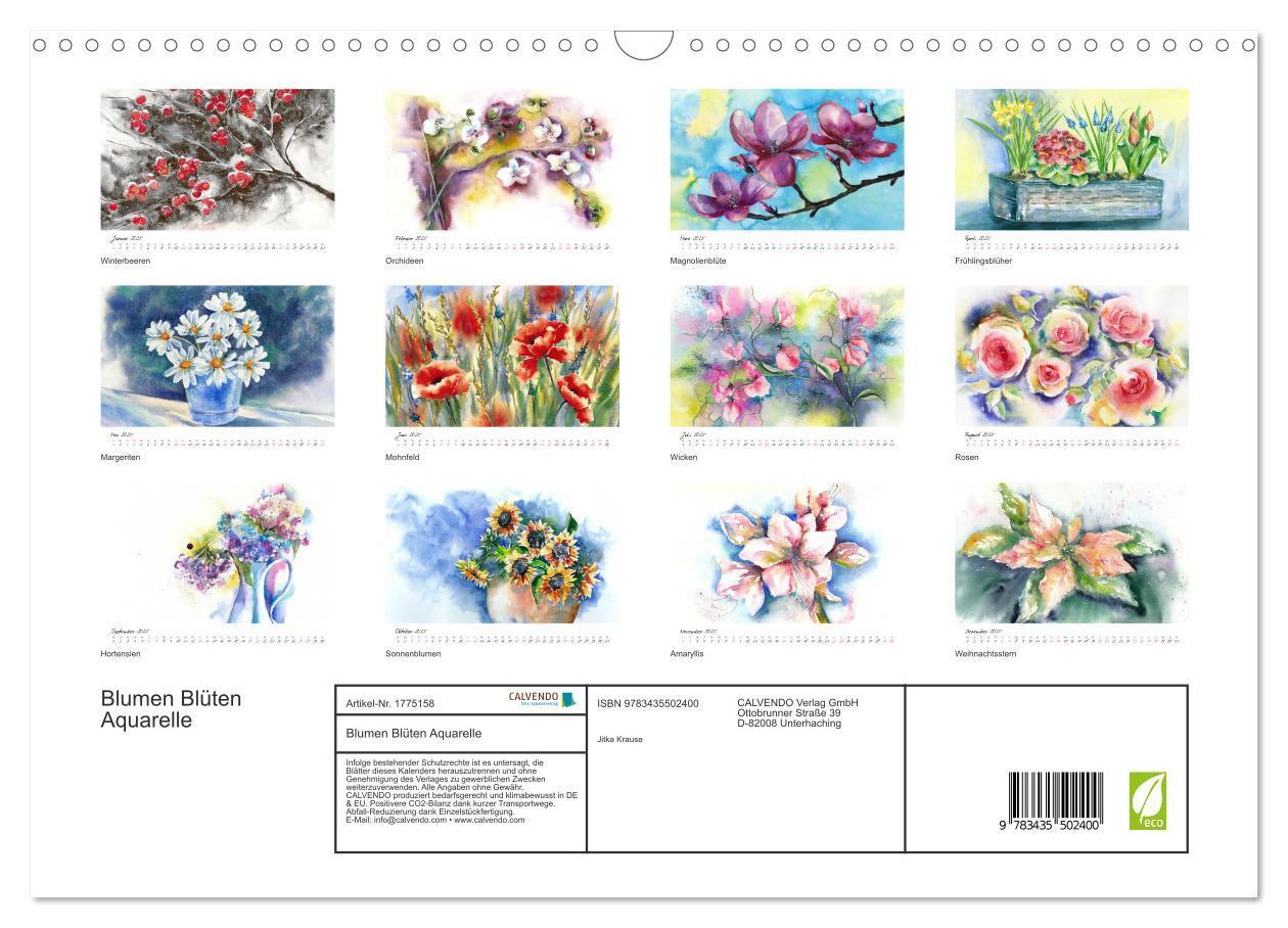 Bild: 9783435502400 | Blumen Blüten Aquarelle (Wandkalender 2025 DIN A3 quer), CALVENDO...