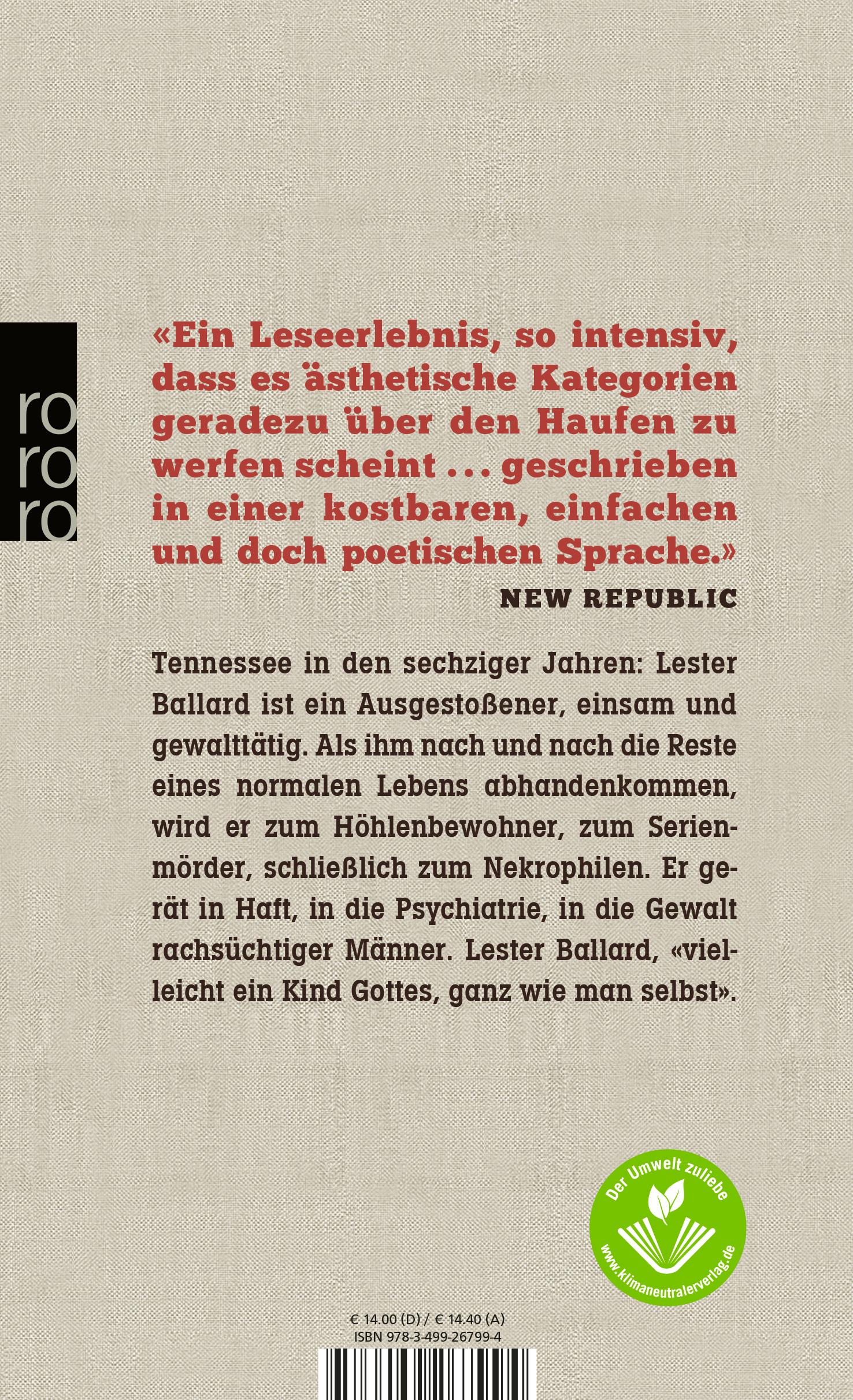 Rückseite: 9783499267994 | Ein Kind Gottes | Cormac McCarthy | Taschenbuch | 192 S. | Deutsch