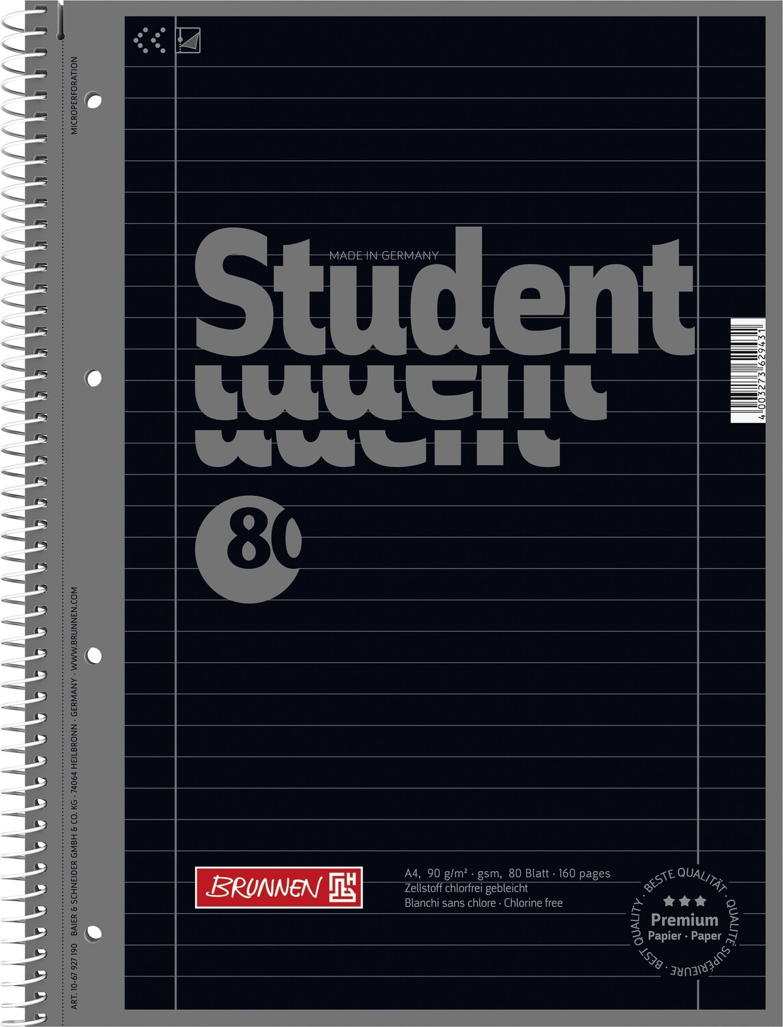Cover: 4003273629431 | Brunnen Collegeblock Premium Student A4 liniert Lineatur 27 onyx
