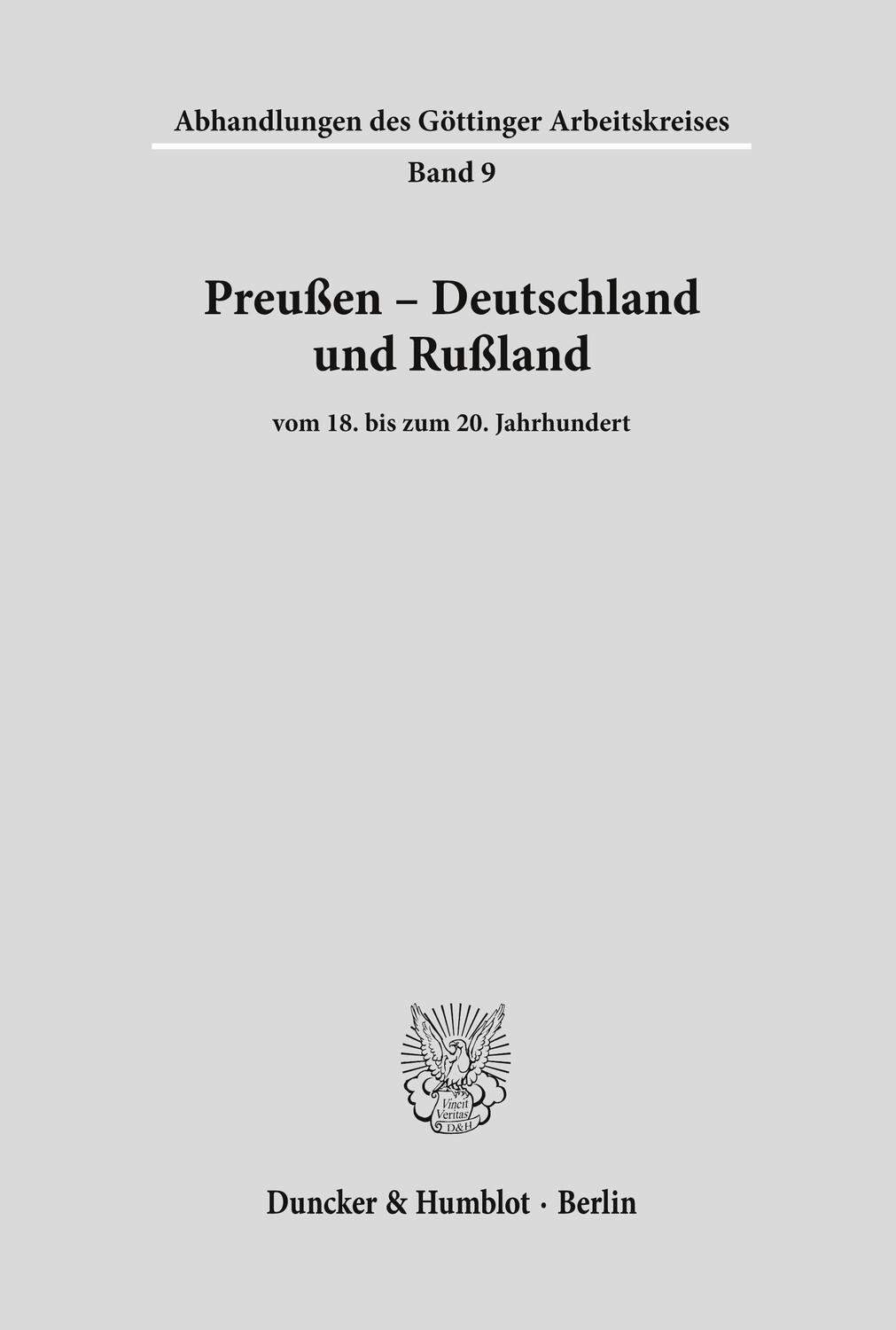 Cover: 9783428072491 | Preußen ¿ Deutschland und Rußland | vom 18. bis zum 20. Jahrhundert.