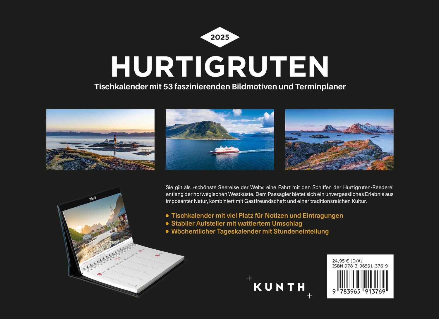 Rückseite: 9783965913769 | Hurtigruten - KUNTH Tischkalender 2025 | Kalender | 54 S. | Deutsch